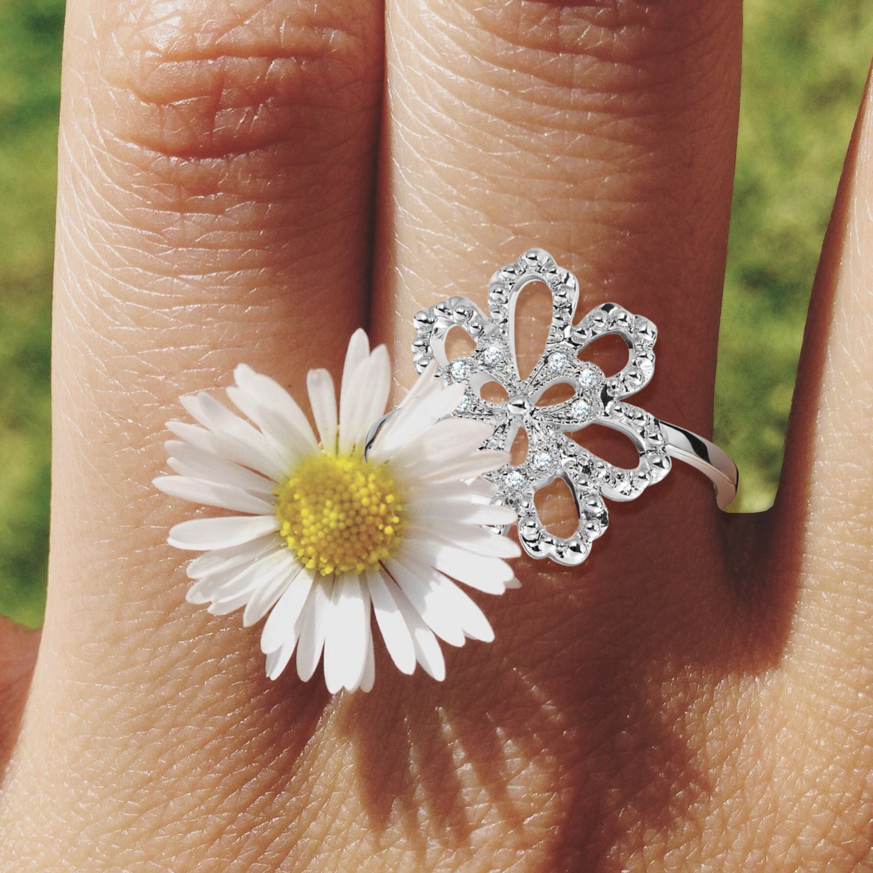 Bague fleur or blanc - my secret garden – Image 2