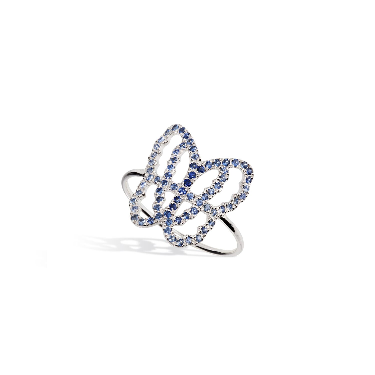 bague papillon or blanc diamant bleus
