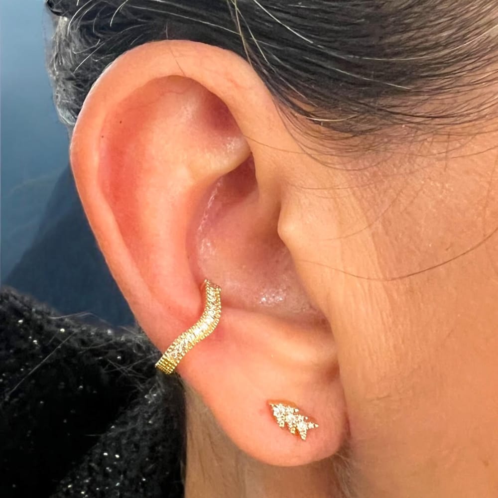 Ear cuff wave or jaune & piercing arrow